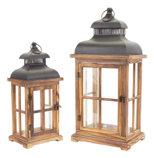 Rustic Wood and Metal Lantern (Set of 2)