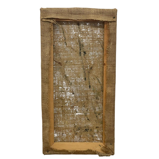 Green Vintage Landscape Oil Painting on Burlap, Mid-Century Modern Art For Sale - Image 8 of 10