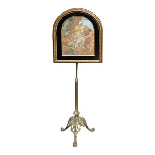 18th/19th C. Gilt Framed Silk Needlework Painting on a Brass Stand- Extraordinary Piece For Sale