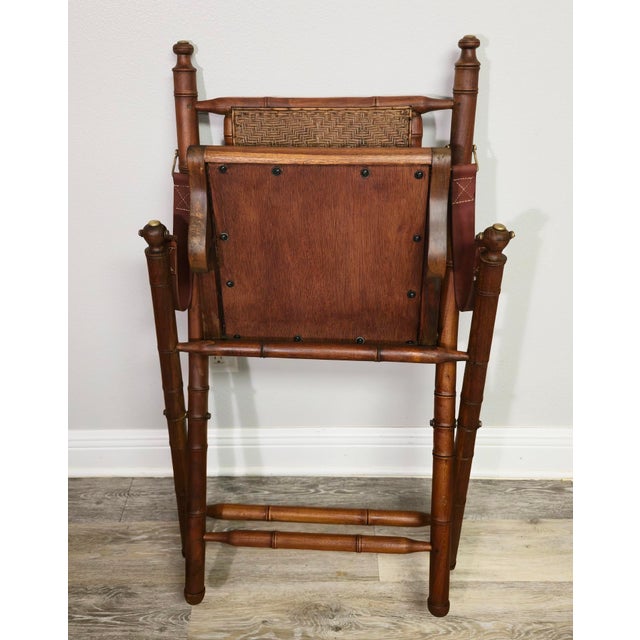 Brown Early 20th Century Pair of British Colonial Campaign Folding Chairs · Faux Bamboo · Original Herringbone Wicker · Brass/Bronze Hardware For Sale - Image 8 of 8