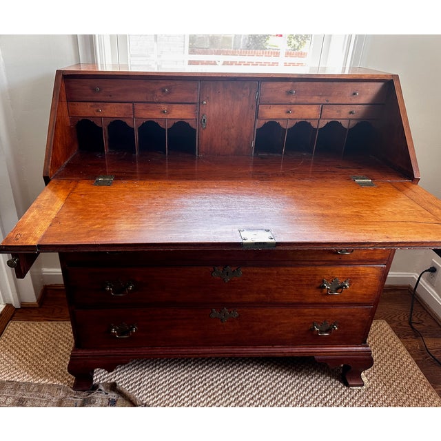 Brown Antique Chippendale Slant Front Secretary Desk For Sale - Image 8 of 10