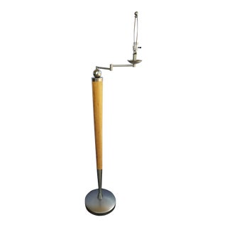"Sh Lighting" Golden Oak and Chrome Danish Modern Task Floor Lamp For Sale