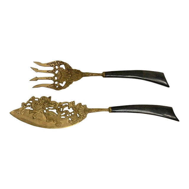 Asian Design Brass Fish Serving Set For Sale