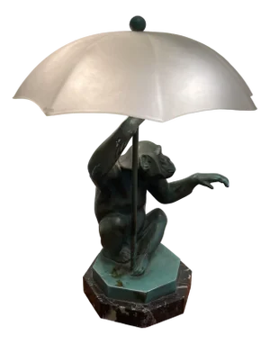 Table Lamp of a Monkey with an Umbrella by Le Verrier, 1920s