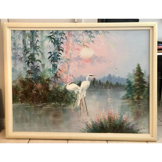 1960s Chinoiserie Framed Oil Painting on Canvas For Sale - Image 11 of 13