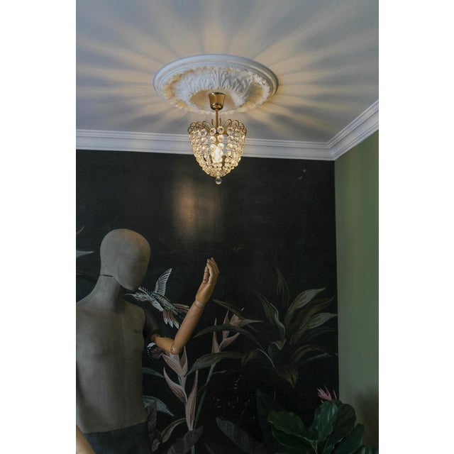 Hollywood Regency Crystal Glass and Brass Pendant Chandelier, Germany, 1970s For Sale - Image 9 of 18