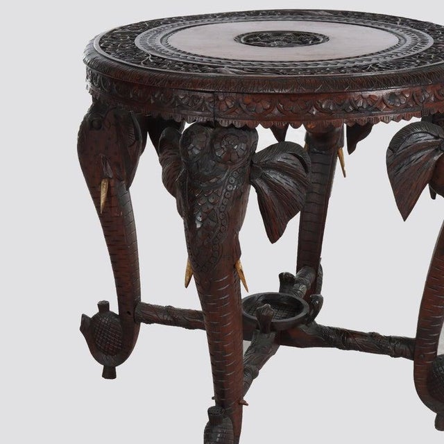 Antique Anglo Indian Figural Carved Rosewood Side Table With Elephants & Figure For Sale - Image 4 of 11