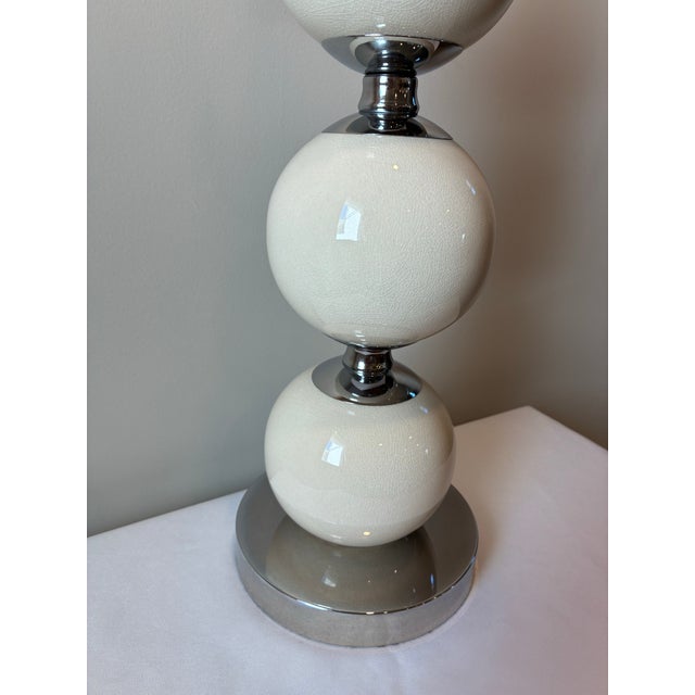 Mid 20th Century Space Age Ceramic Globes and Chrome Table Lamp Attributed to Solken Leuchten For Sale - Image 9 of 11