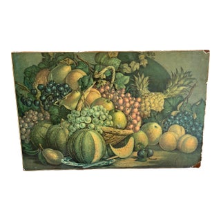 Vintage Still Life Fruit Print on Wood Panel For Sale