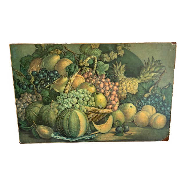 Vintage Still Life Fruit Print on Wood Panel For Sale