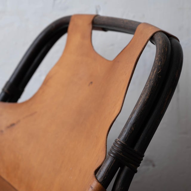 Italian Bamboo and Leather Lounge Chair, 1960s For Sale - Image 16 of 18