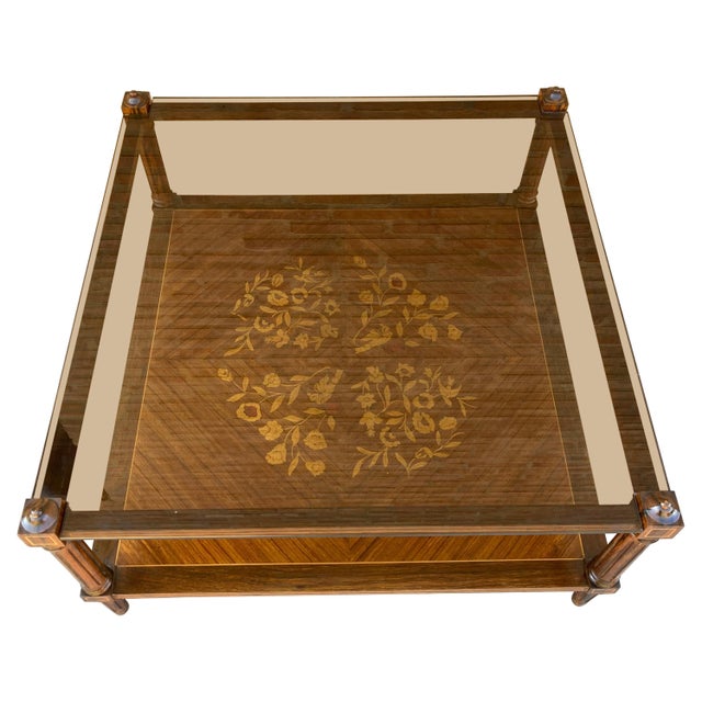 Mid Century Walnut Marquetry and Glass Side Table, Circa 1960 For Sale - Image 10 of 18