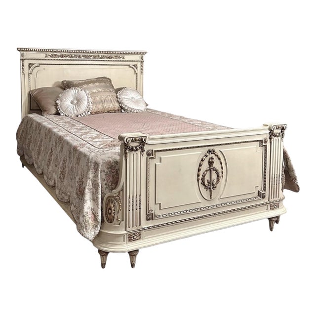 Antique Italian Neoclassical Painted Queen Bed For Sale