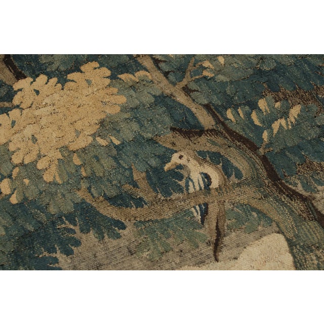 Green Antique French Needlepoint Pictorial Tapestry in Blue and Cream Tones - Rug & Kilim For Sale - Image 8 of 10