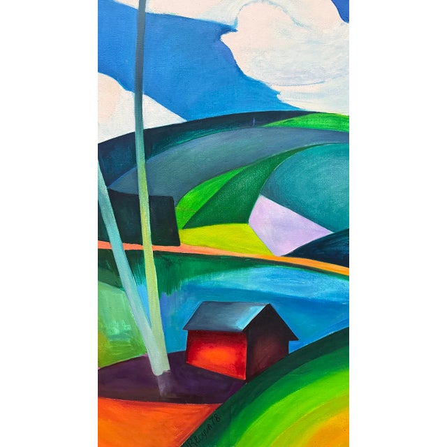 1978 Colorful Cubic Abstract Landscape Oil Painting on Canvas For Sale - Image 11 of 15