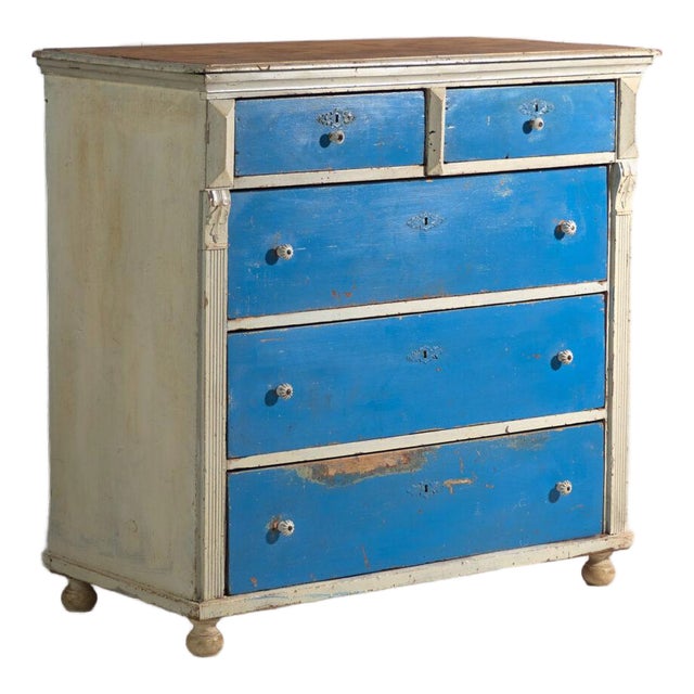 Antique Painted Chest of Drawers in Pine, Central Europe, 1890 For Sale