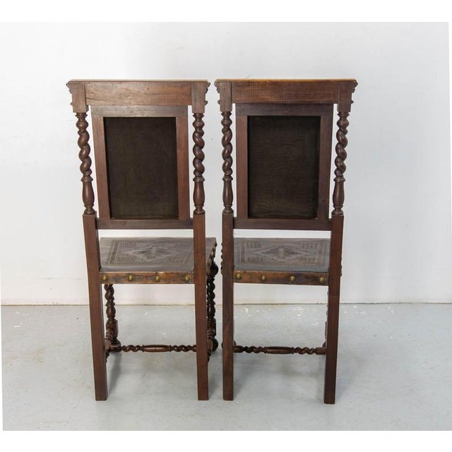1920s Middle Easter Oak and Leather Chairs with Studs 1920, Set of 2 For Sale - Image 5 of 18