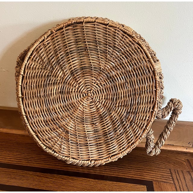 Brown Vintage Woven Wicker Rattan Fish-Shaped Decorative Basket Tray For Sale - Image 8 of 14