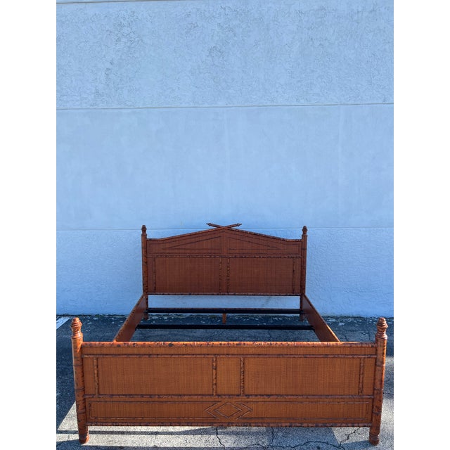 British Colonial Style Burnt Bamboo and Cane King Size Bed Frame Chairish