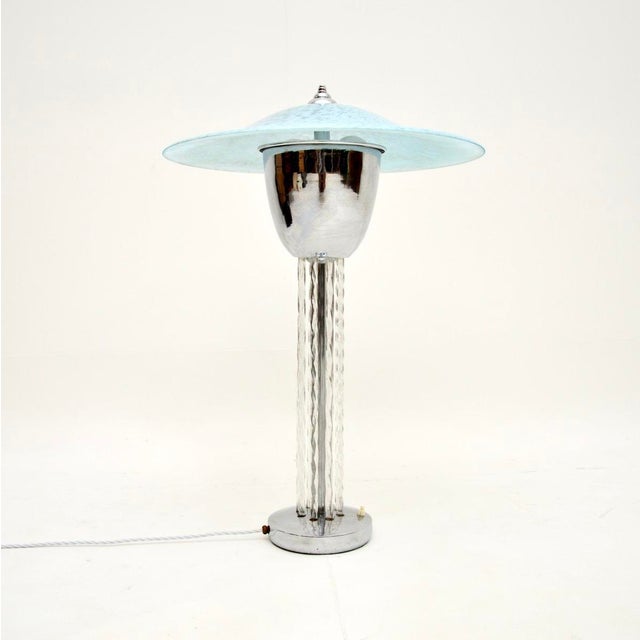 Metal Large French Art Deco Chrome and Glass Table Lamp, 1930s For Sale - Image 7 of 7
