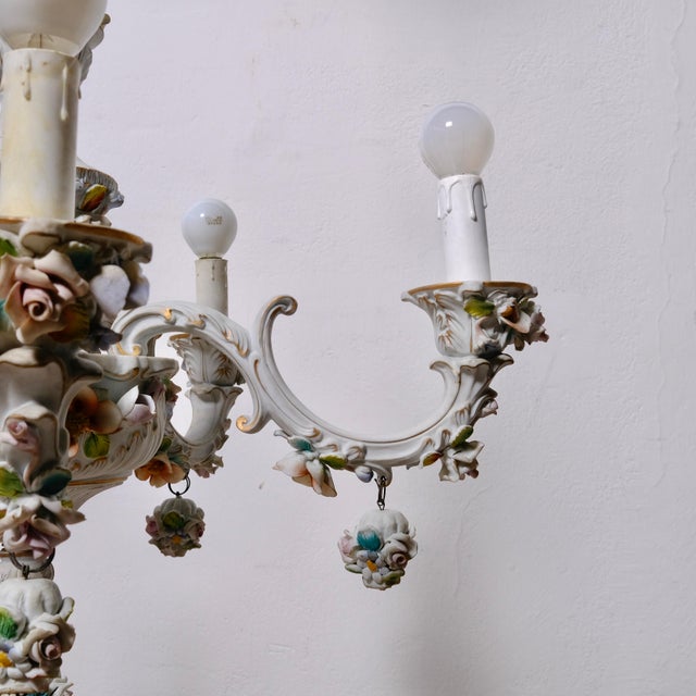 5-Arm Capodimonte Chandelier with Floral Decor, 1960s For Sale - Image 13 of 17