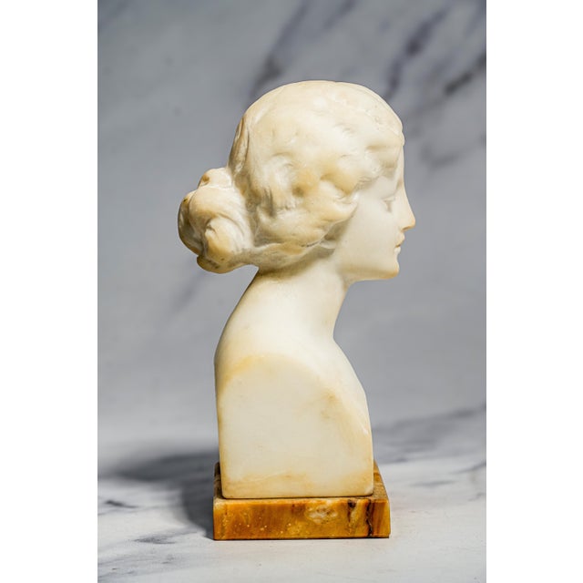 1900 - 1909 Lovely Small Hand Carved White Marble Statue Sculpture Woman Bust Profile Antique Art Home Decor For Sale - Image 5 of 12