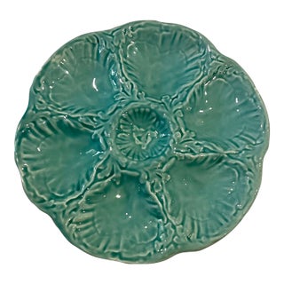 1950s Gien Majolica Aqua/Turquoise Oyster Plate For Sale