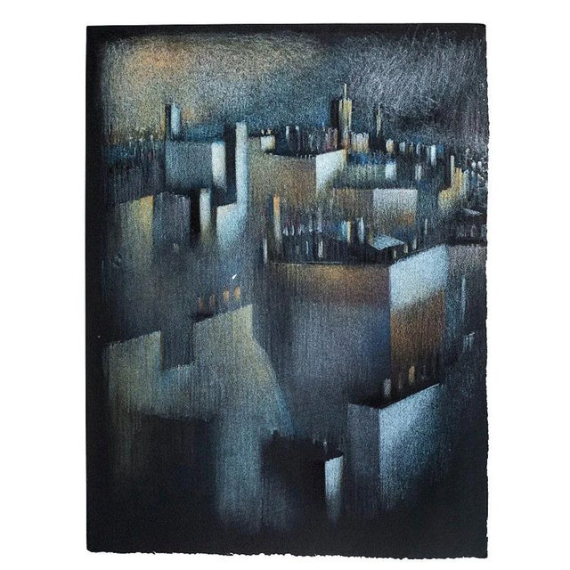 La Ville is an original print realized by Bernadette Kelly (1933-) in the 20th century. Suggestive color lithograph...