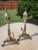 Very nice vintage, brass firedog/andirons set with an iron base to support the burning logs. These pieces can be taken...