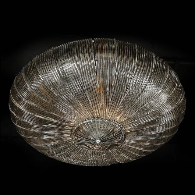 Monumental Modernist Hand-Blown Murano Reeded & Smoked Glass Flush Mount For Sale - Image 10 of 18