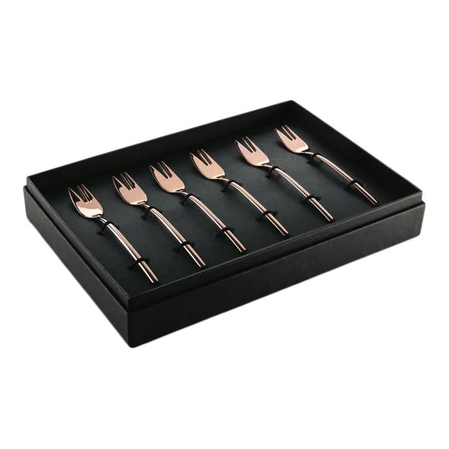 Mepra Due 6-Piece Dessert / Cake Fork Set, Bronze For Sale
