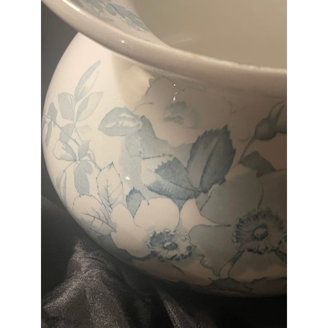 Antique Victorian Semi Porcelain Spittoon Ridgways Blue White Dog-Rose Pattern For Sale - Image 6 of 8