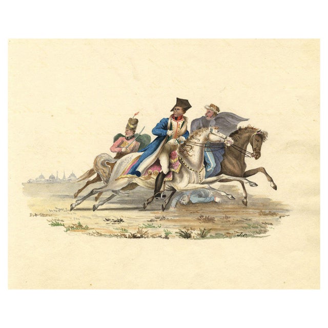Flight of Bonaparte from the Battle of Krasnoi, 19th Century, Watercolour For Sale