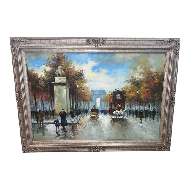 Vintage Paris Street Scene Original Framed Oil Painting For Sale