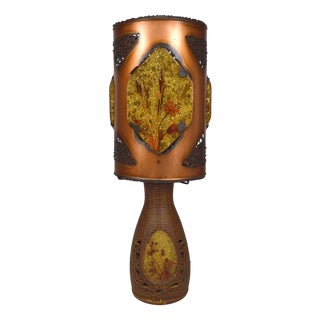 Lamp in Ceramic and Patinated Copper with Fractal Resin Medallions from Accolay Potters, 1970s For Sale