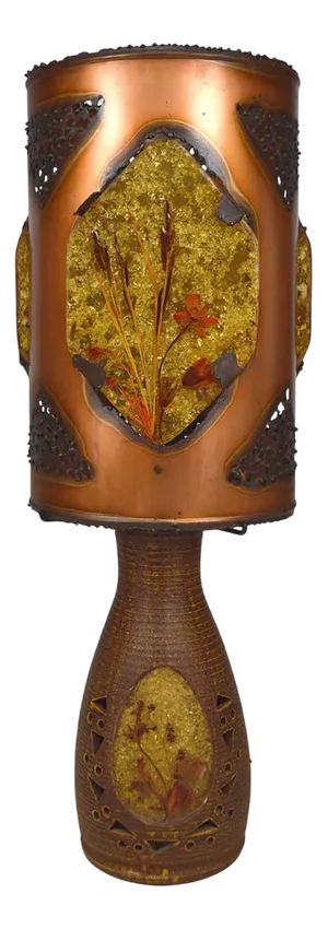 Lamp in Ceramic and Patinated Copper with Fractal Resin Medallions from Accolay Potters, 1970s