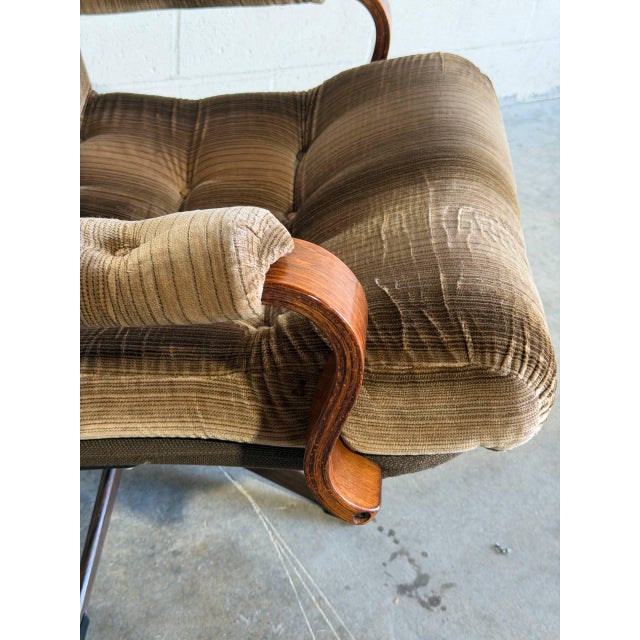 Velour Upholstered Swivel Lounge Chair Danish Mid-Century Modern 1970s For Sale In Los Angeles - Image 6 of 10