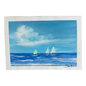 “Sails Beneath Summer Clouds” Original Watercolor Seascape by Nancy Smith