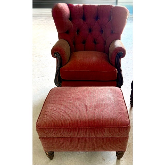 1980s French Napoleon III Wingback Armchairs and Ottoman For Sale - Image 6 of 12