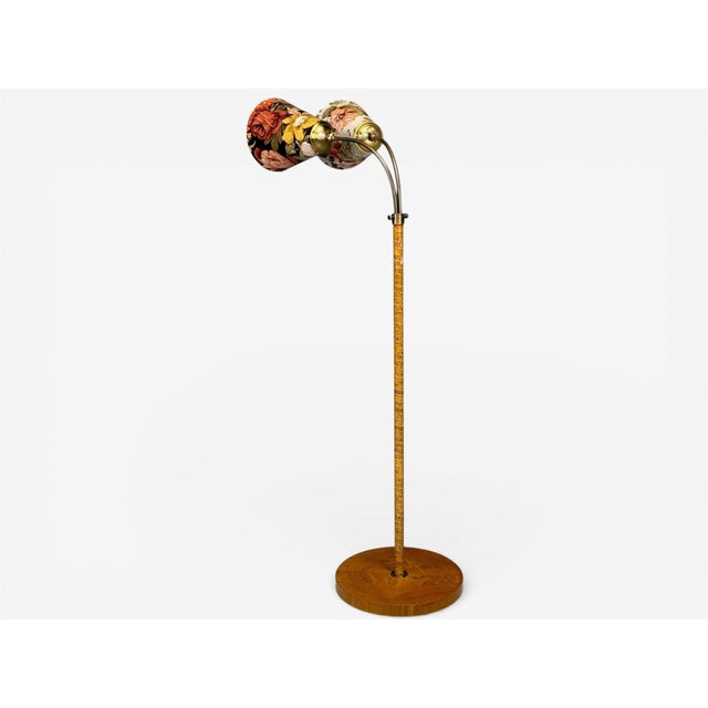 1940s Corona Belysning, Floor Lamp, Wood, Brass, Fabric, Sweden, 1940s For Sale - Image 5 of 18