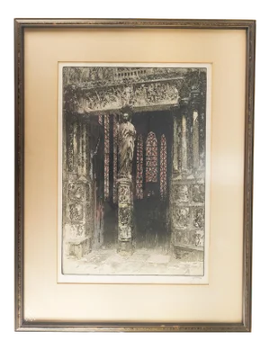 Mid 20th Century Cathedral Etching with Aquatint by Franz Wolf, Framed