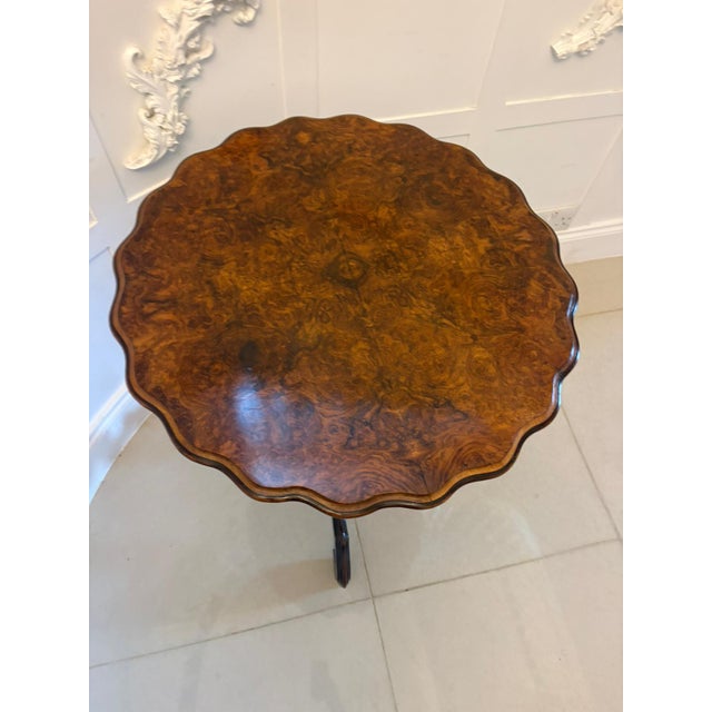 Antique Victorian Burr Walnut Scalloped Side Table, 1860 For Sale - Image 4 of 12