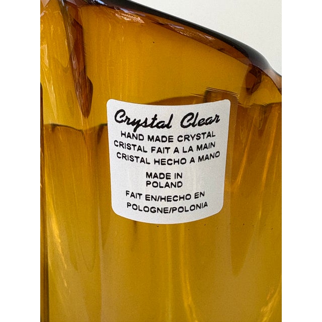 2000 - 2009 Polish Handblown Amber Artglass Freeform Rim Vase – 9.75” For Sale - Image 5 of 8