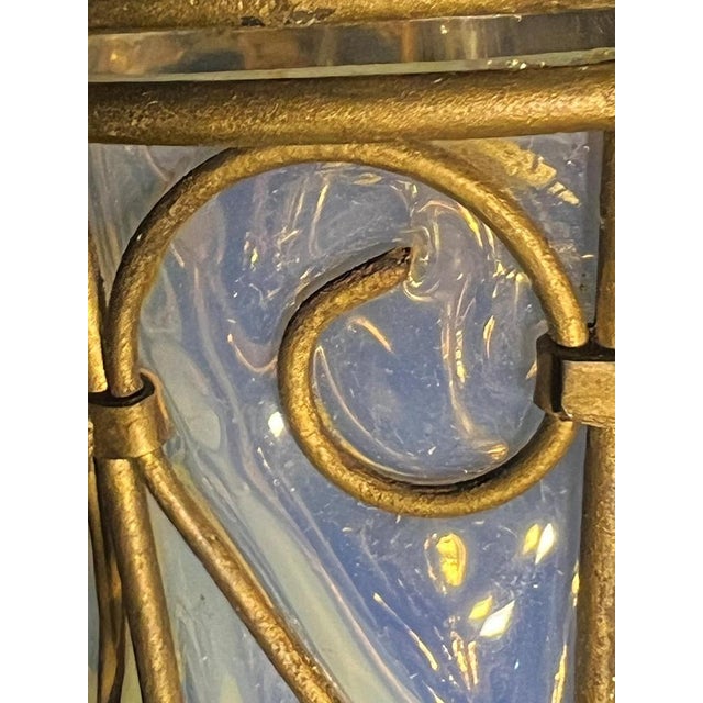 CVenetian Opal Glass Lanterns and Sconce, Murano, 1950s, Set of 2 For Sale - Image 9 of 18