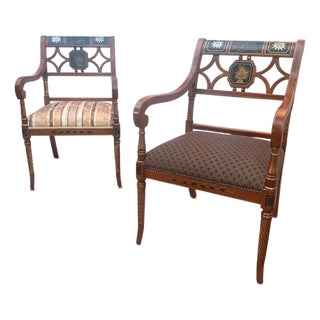 Regency Style Hand-Painted Neoclassical Armchairs, Pair For Sale