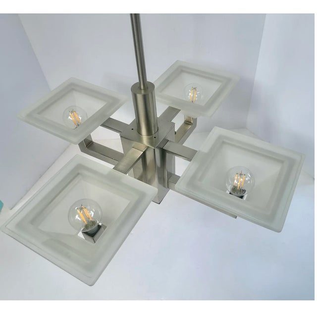 Early 21st Century 5-Light Postmodern Mission Style Chandelier in Brushed Nickel Finish For Sale In New York - Image 6 of 10