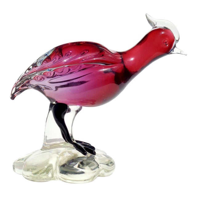 Vintage Murano Sommerso Red Amethyst Italian Art Glass Mid Century Bird Sculpture Figure For Sale