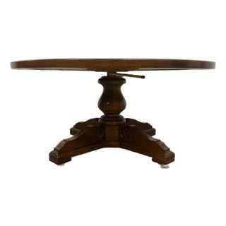 Vintage Adjustable Height Oak Parquetry Coffee Breakfast Game Table For Sale