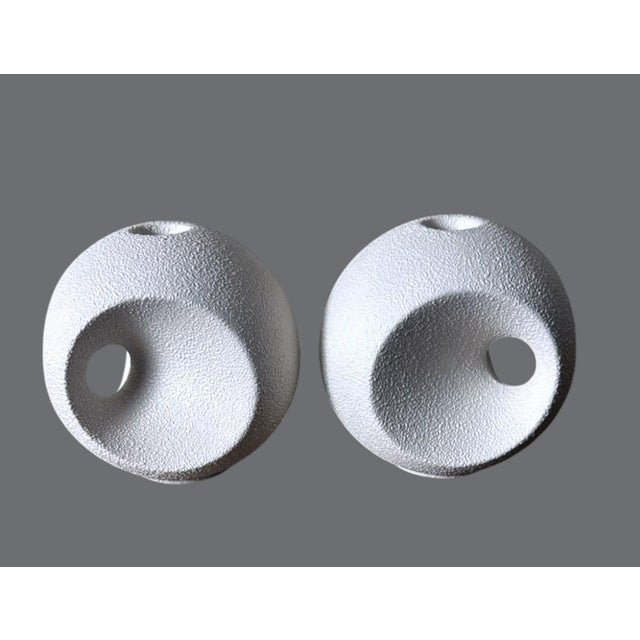 Mid-Century Modern Bertoncello Pair of Mid 20th Century White Glazed Ceramic Candlesticks Design by Roberto Rigon For Sale - Image 3 of 18
