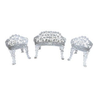 Vintage Grape Vine Pattern Cast Iron 3 Pc Garden Chair Set For Sale